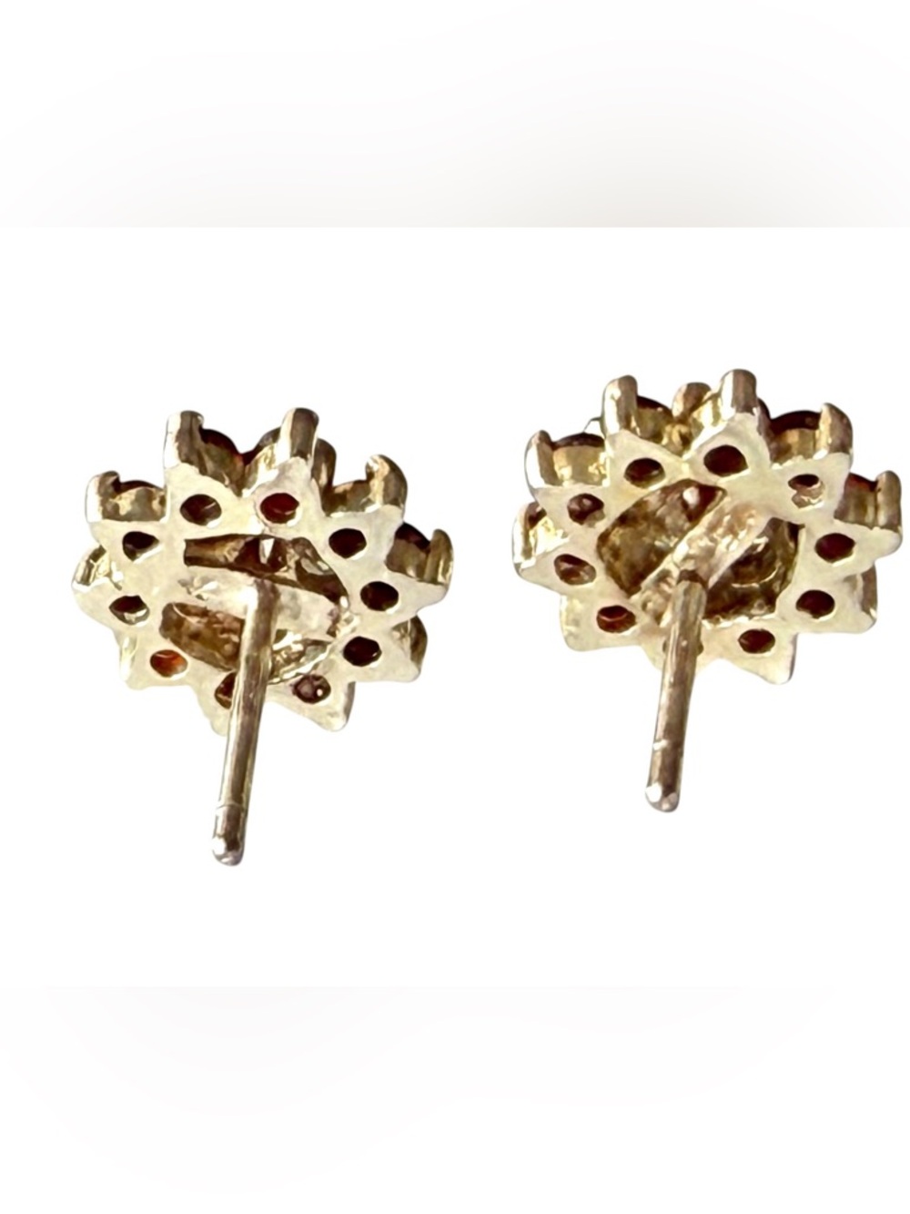 925 Sterling Silver Garnet & White Topaz Pierced Earrings Vintage - Picture 5 of 8